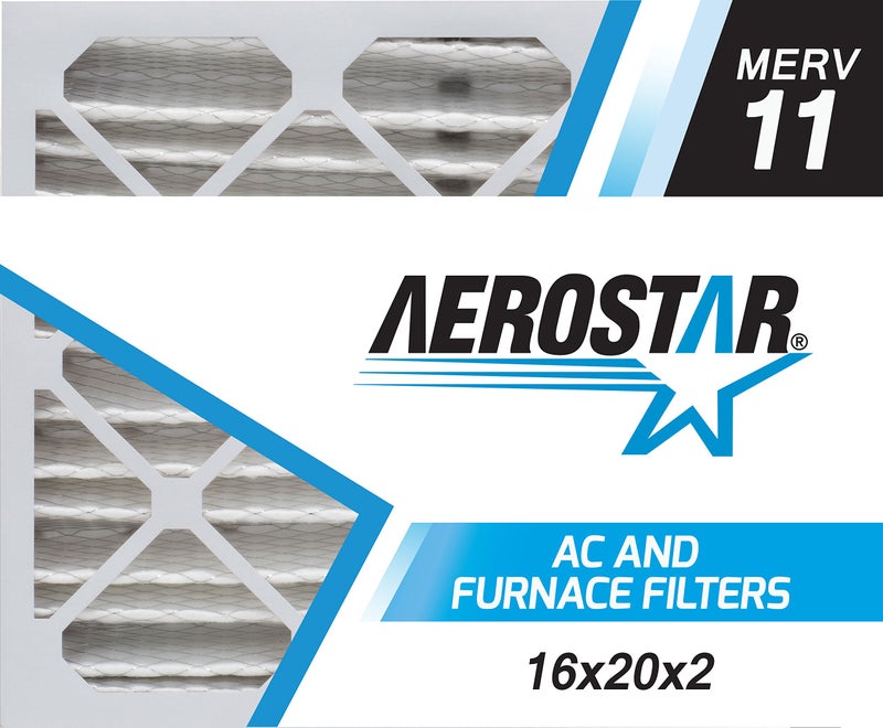 Aerostar 16x20x2 MERV 11 - 6 Count - Pleated HVAC, Furnace & Air Conditioner Filters - Removes Dust, Cold & Flu Germs, Lint, Mold, Pet Dander, Allergy-Causing Pollen, Smog & Smoke - Image 1